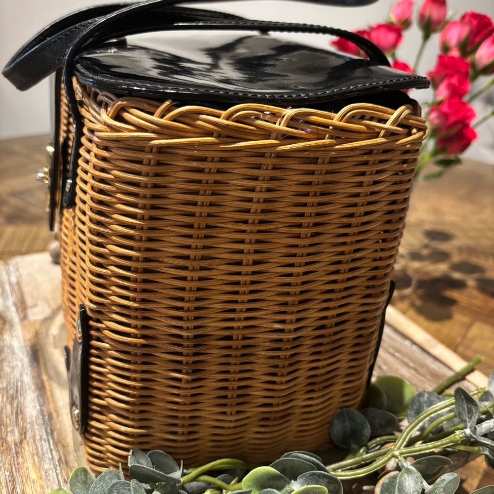 KATE SPADE NEW YORK Wicker Leather Trimmed Square Basket Bag - Picture 8 of 15